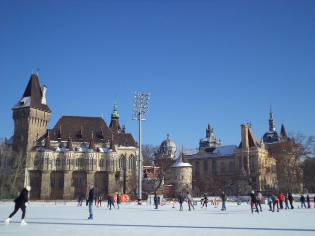 Parque de la ciudad en Budapest en invierno