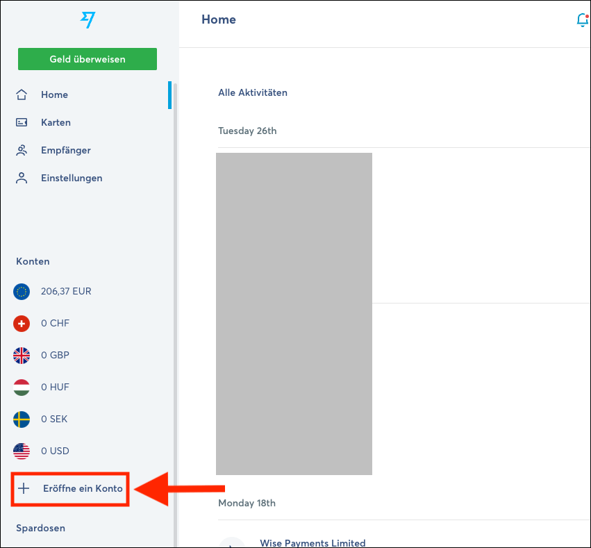 Wise Fremdwährungskonto eröffnen
